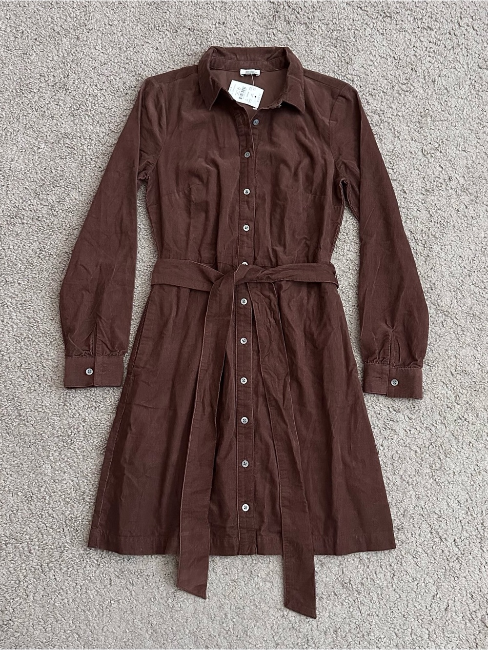 Brown Corduroy Button Front Shirt Dress Womens 0